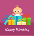 Happy birthday card with smiling little baby and Happy birthday card with smiling little baby and vector image