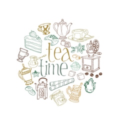 Card with Tea and Coffee Doodles vector image
