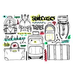 Black and white set with bags for travel text Black and white set with bags for travel text vector image