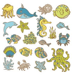 Marine life doodles vector image