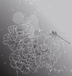 Floral background with peonies and dragon EPS10 vector image