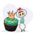 A boy dancing beside a cupcake vector image