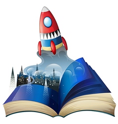 A book with an image of celltowers and a spaceship vector image