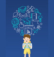 Boy student with education icons Boy student with education icons vector image
