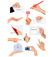 Hands holding business objects vector image