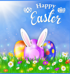 Happy easter card with eggs grass flowers Happy easter card with eggs grass flowers vector image
