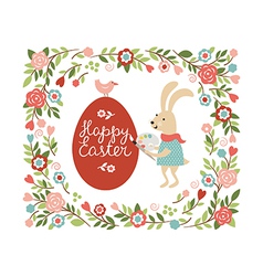 Cartoon easter rabbit paint the egg vector image