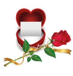 White Card in Red Velvet Box and Beautiful Roses vector image