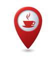 Map pointer with hot coffee cup icon vector image