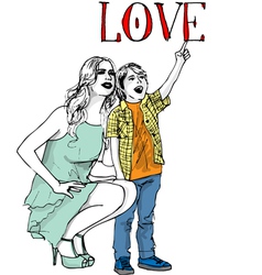 Mom and son vector image