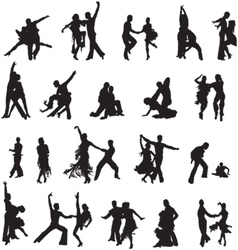 Silhouettes of couples ballroom dancing vector image