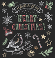 Vintage Christmas Chalkboard Hand Drawn Set vector image
