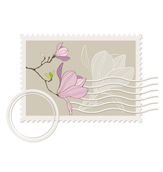 Blank post stamp with magnolia vector image