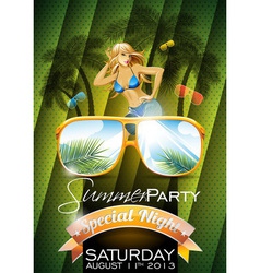 Summer beach party flyer design with sexy girl vector image