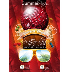 Summer beach party flyer design with disco ball vector image