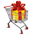 Shopping cart with a great gift vector image