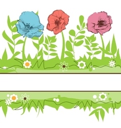 Floral borders Green grass and flowers field Floral borders Green grass and flowers field vector image