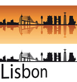 Lisbon skyline in orange background vector image