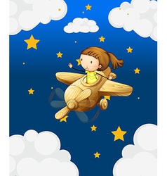 A girl riding in a wooden plane vector image