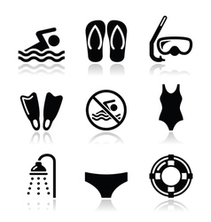 Swimming scuba diving sport icons set vector image