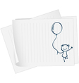 A paper with a drawing of a kid holding a balloon vector image