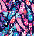 Blue and pink feathers on navy background vector image
