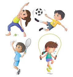 Two young girls exercising and two young boys vector image