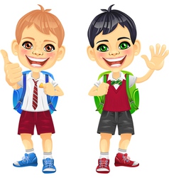 Happy smiling schoolchildren boys vector image