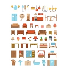 Home and office furniture interiors flat icons set vector image