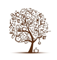 Art tree with kitchen utensils sketch drawing for vector image