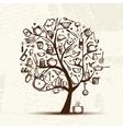 Art tree with kitchen utensils sketch drawing for vector image