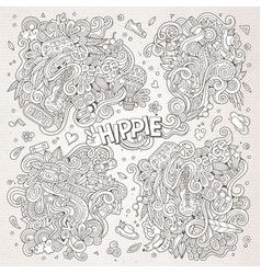 Line art set of doodle hippie designs Line art set of doodle hippie designs vector image