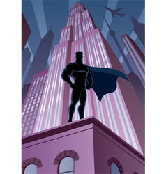 Superhero in city vector image