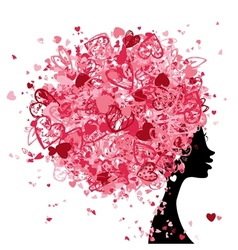 Female head with hairstyle made from tiny hearts vector image