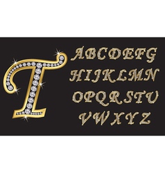 Golden alphabet with diamonds letters from A to Z vector image