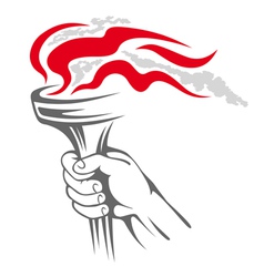 Flaming torch in people hand vector image