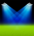 Bright spotlights illuminated green field stadium vector image