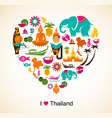 Thailand love - heart with thai icons and symbols vector image