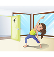 A girl warming up in a room vector image