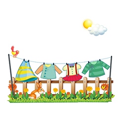 A bunny below the hanging clothes vector image