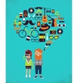Hipster speech bubble with icons and stylish young vector image