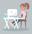 Working on computer with coffee flat vector image