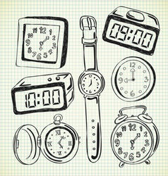 Set of various watch and clock doodle vector image