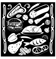 Black and white food pattern vector image