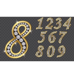 Number set from 1 to 9 golden with diamonds vector image