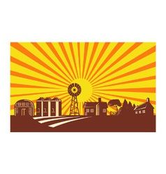 Farm Barn Silo Windmill Retro vector image
