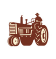 Farmer Driving Vintage Tractor Retro vector image