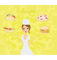 Beautiful lady chef cooking - set food card vector image