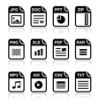 File type black icons with shadow set - zip pdf vector image