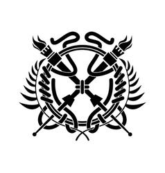 Crossed flaming torches over a laurel wreath vector image